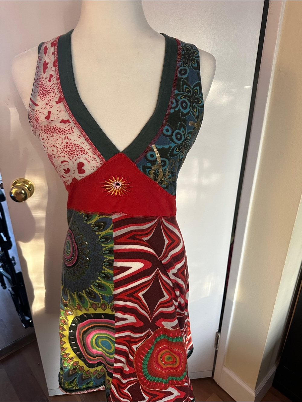 Desigual Multicolor Patchwork V-Neck Midi Dress